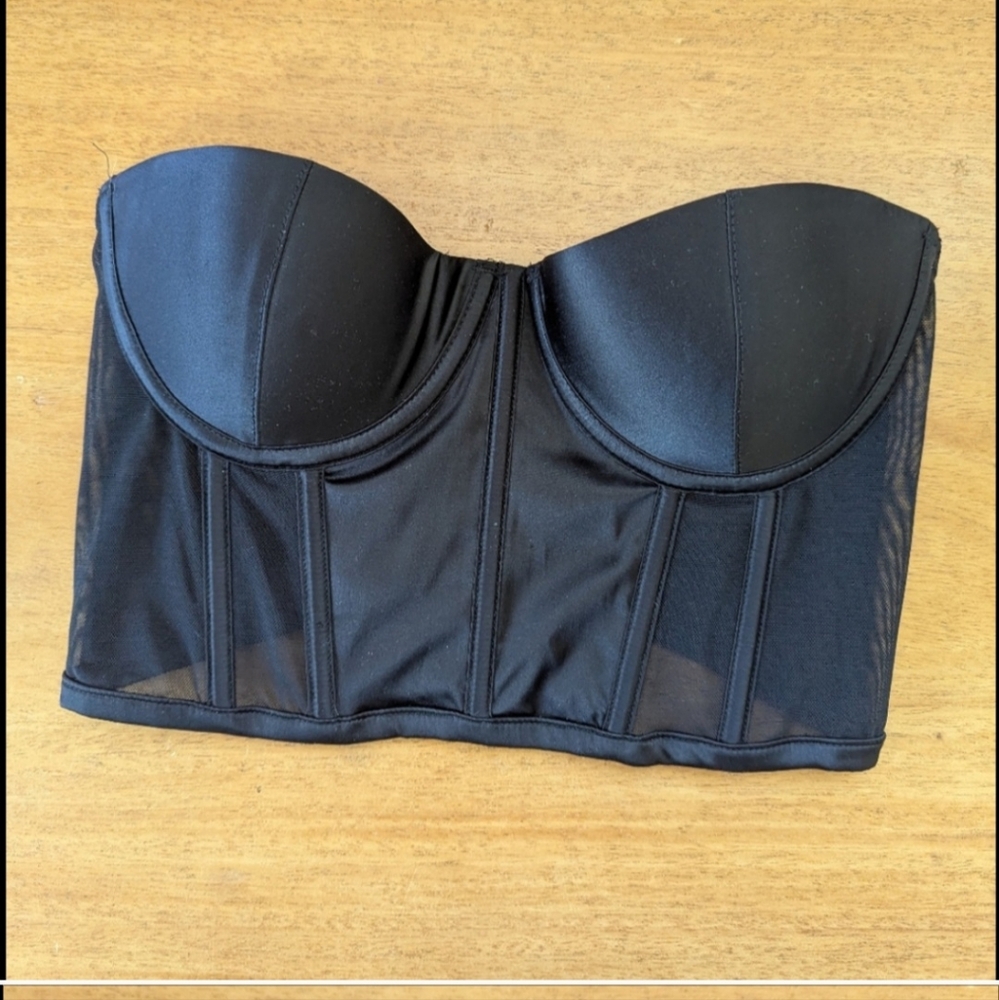 Meshki Black Satin Classic Bustier Corset Top Cropped